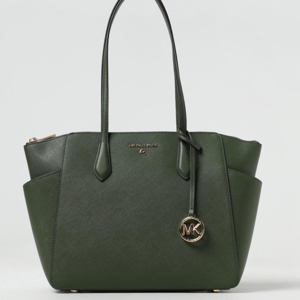 Michael Kors Green Leather MARILYN  Tote with Signature Charm NWT